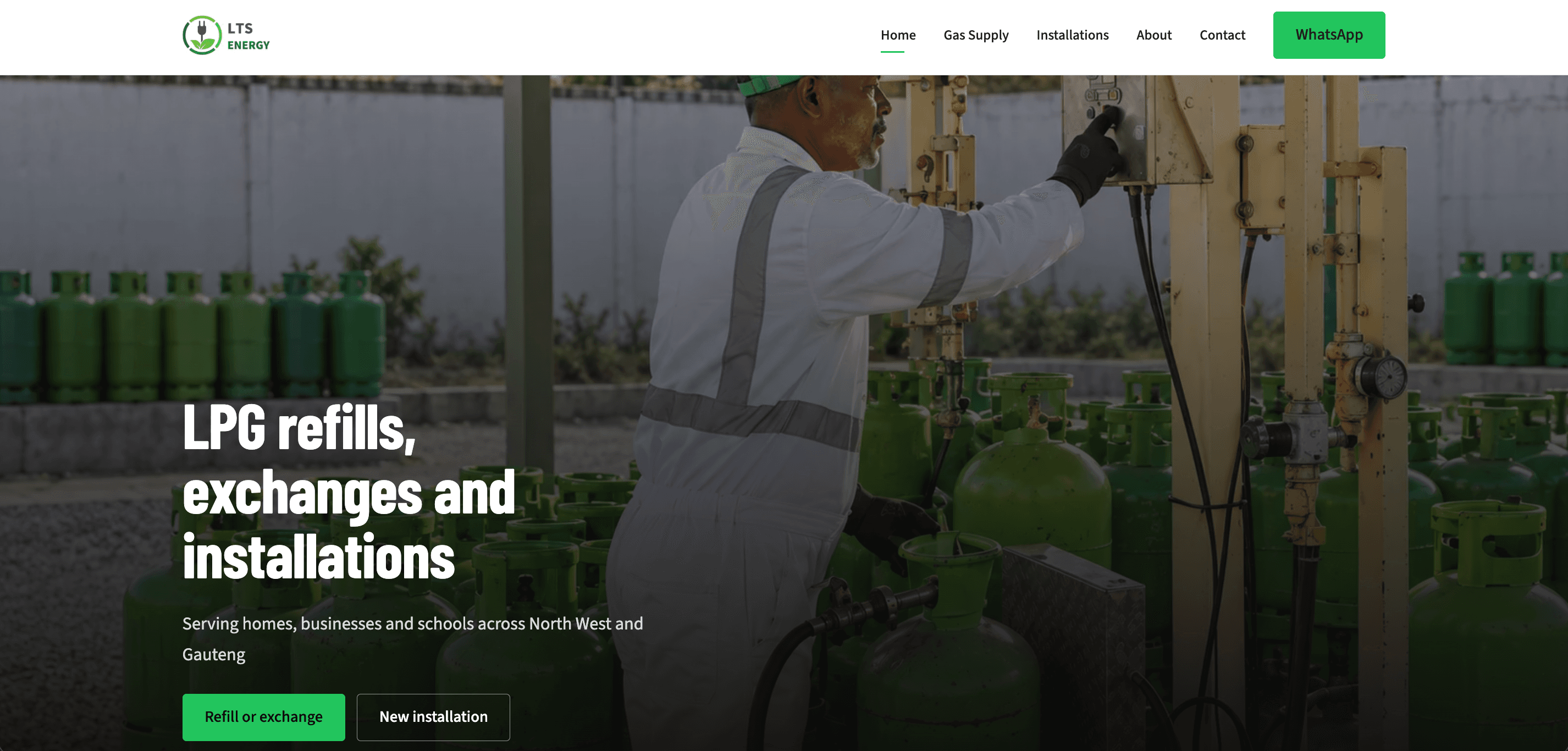 LTS Energy website showing LPG supply and installation information
